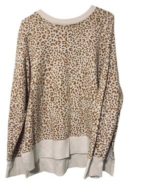 Time and Tru Cream & Brown Leopard Waffle Thermal Top